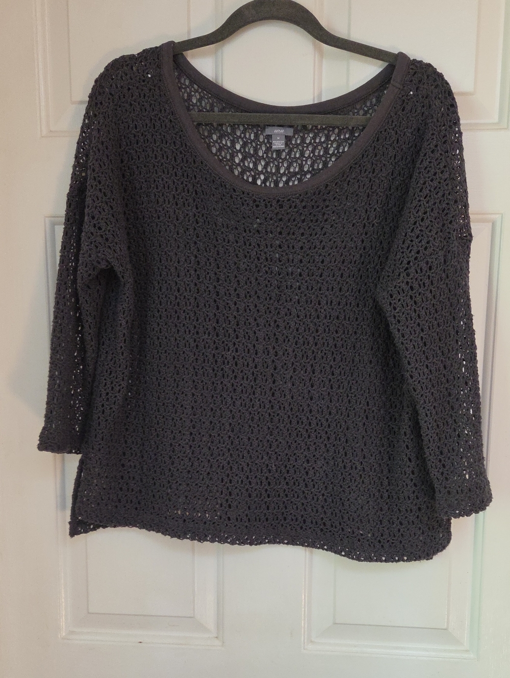 aerie Black Open-Knit Scoop Neck Opwn Knit Swim Suit Cover / Sweater